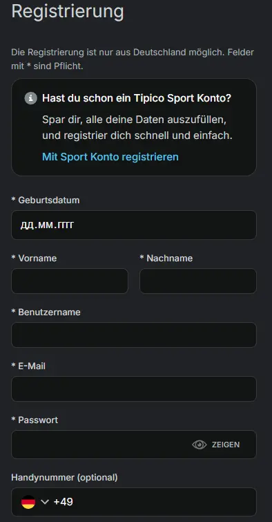 Registrierungsprozess